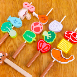 Grătar din lemn pentru copii cu accesorii - Set joc de rol educativ, 3 ani