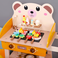 Grătar din lemn pentru copii cu accesorii - Set joc de rol educativ, 3 ani