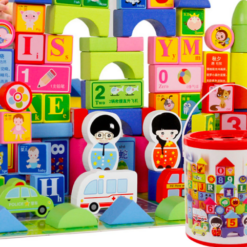Set 100 de cuburi in galetusa cu sortator de forme geometrice, Alfabet