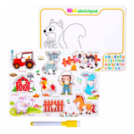 Tablita de scris si desenat si puzzle incastru  cu Animale ferma