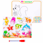 Tablita de scris si desenat si puzzle incastru  cu Animale marine