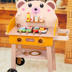 Grătar din lemn pentru copii cu accesorii - Set joc de rol educativ, 3 ani