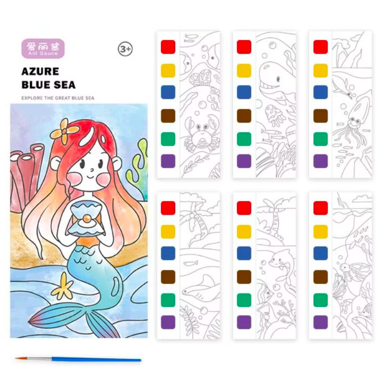 Carte de colorat cu apa portabila, Animale marine, 3 ani