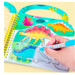 Carte de colorat cu apa, stikere si activitati, Dinozauri, 3 ani
