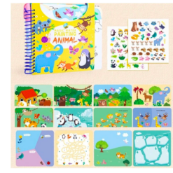 Carte de colorat cu apa, stikere si activitati, Animale, 3 ani