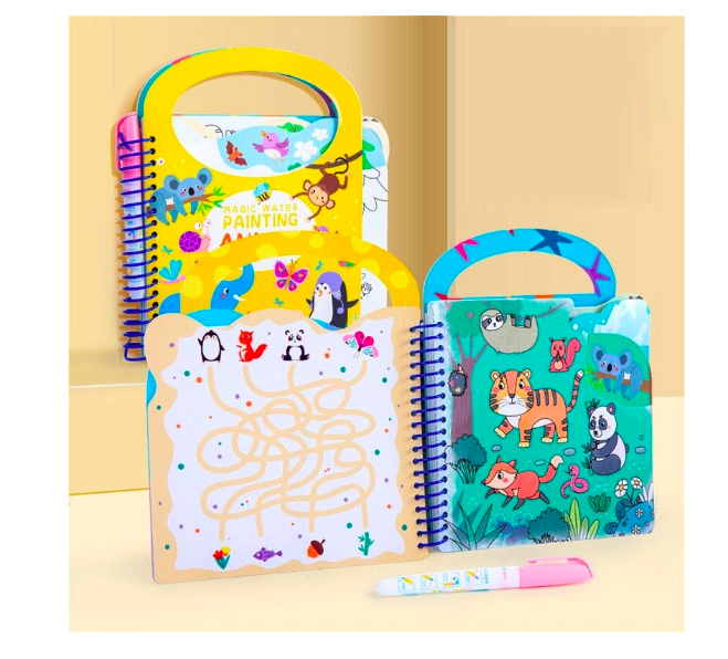 Carte de colorat cu apa, stikere si activitati, Animale, 3 ani