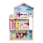 Casa de papusi din lemn, 115 cm, utilata si mobilata