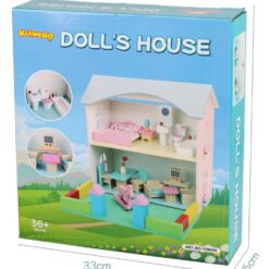 Casa de papusi din lemn, 33 cm, utilata si mobilata, 3 ANI