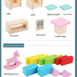 Casa de papusi din lemn, 33 cm, utilata si mobilata, 3 ANI