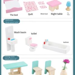 Casa de papusi din lemn, 33 cm, utilata si mobilata, 3 ANI