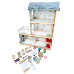 Casa de papusi din lemn, 41 cm, utilata si mobilata, 3 ANI 15