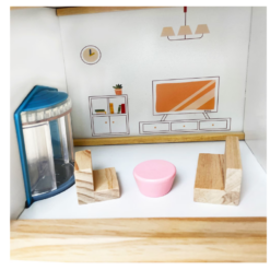 Casa de papusi din lemn, 41 cm, utilata si mobilata, 3 ANI 15