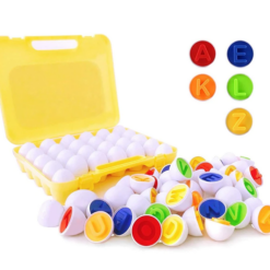 Joc de potrivire litere, forme si culori, Gainusa cu oua, 3 ani