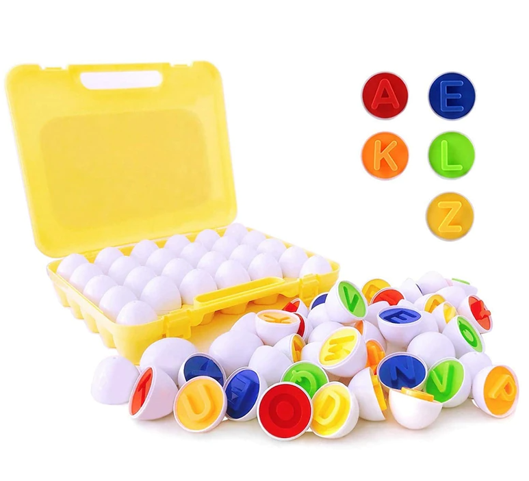 Joc de potrivire litere, forme si culori, Gainusa cu oua, 3 ani