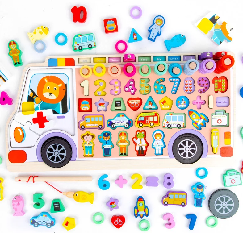 Joc logaritmic, Aritmetica, sortare forme geometrice, joc magnetic, 3 ani+ 01