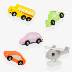 Parcare supraetajata cu 4 masinute si elicopter, din lemn, 3 ani 01