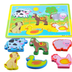 Puzzle Incastru cu piese groase si imagine de asociere, Animale de la ferma