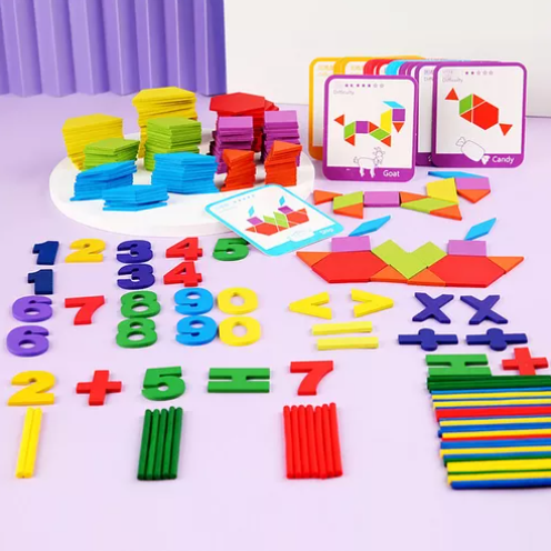 Puzzle educativ Tangram din lemn cu 196 piese, 3 ani 05