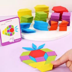 Puzzle educativ Tangram din lemn cu 196 piese, 3 ani 05