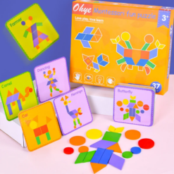 Puzzle educativ Tangram din lemn cu 67 piese, 3 ani