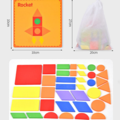 Puzzle educativ Tangram din lemn cu 67 piese, 3 ani