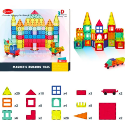 Stimuleaza creativitatea si indemanarea cu acest joc magnetic! Placute colorate, din plastic de inalta calitate cu transparenta ce aminteste de vitralii, setul Magnetic Tiles marca Onshine va fascina orice copil. Ajuta la diferite abilitati de motricitate, dar si vedere in spatiu, gandire logica, calcule matematice. Jocul incurajeaza invatarea vizuala prin utilizarea culorilor, a formelor 3D, a formelor geometrice, a designului arhitectural, a polaritatilor magnetice si a ingineriei structurale. Diverse variante cu mai multe sau mai putine piese; Culori placute, nuante vibrante; Foarte usor de conectat datorita marginilor cu magnet; Rotunjite, astfel ca sunt sigure pentru copii; Un cadou superb pentru copii cu varsta intre 3 – 8 ani; Include diferite forme, culori, marime ale formelor; Geometrie, cromatica, motricitate, joc magnetic si senzorial – toate intr-un set la un pret extrem de avantajos in comparatie cu produse similare. Calitate excelenta a pieselor, a designului, ambalaj. Include 108 piese