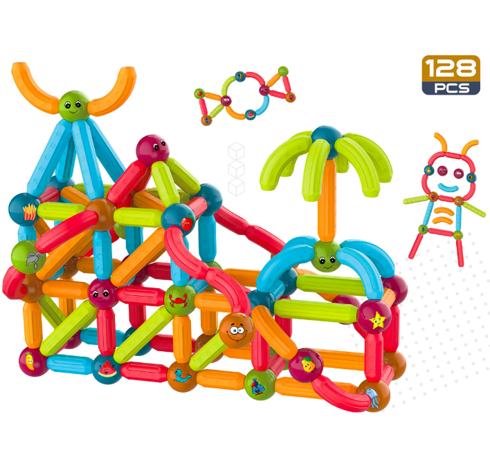 Set de constructie magnetic 3D cu 128 de piese, STEM, Animale, Onshine, 3 ani