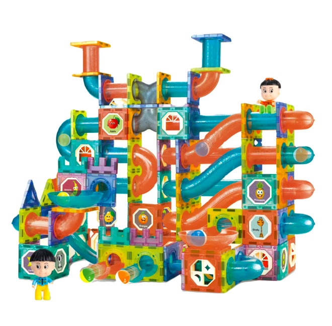 Set de constructie magnetic 3D cu 268 de piese, STEM, Marble Run, Onshine, 3 ani 01