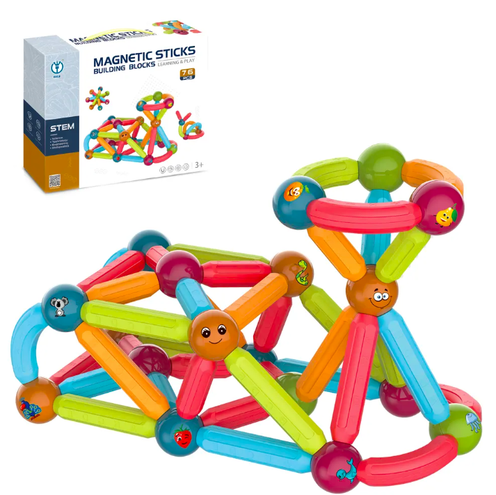 Set de constructie magnetic 3D cu 76 de piese, STEM, Animale, Onshine, 3 ani