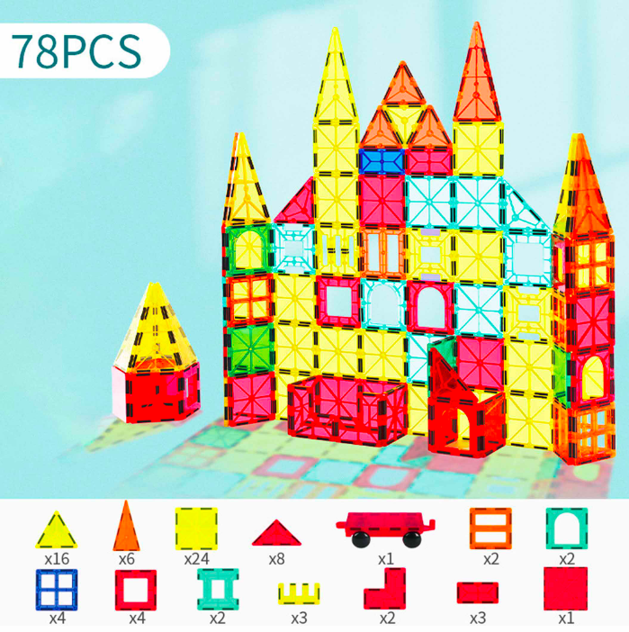 Set de constructie magnetic 3D cu 78 de piese, STEM, Onshine, 3 ani