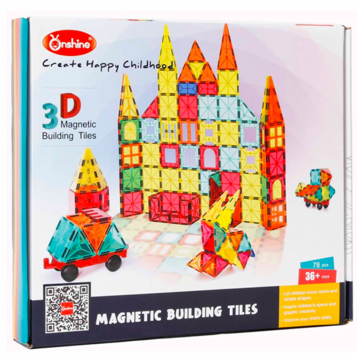 Set de constructie magnetic 3D cu 78 de piese, STEM, Onshine, 3 ani