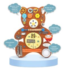 Busy Board Montessori cu 14 activitati, Ursulet