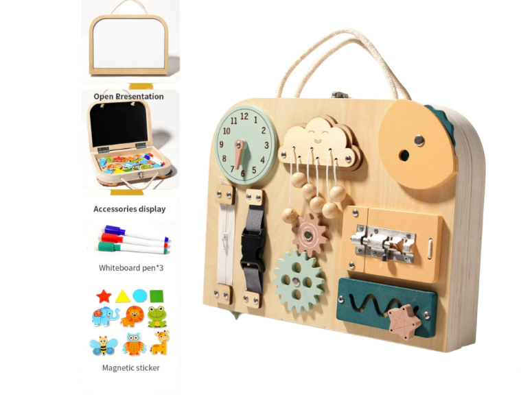 Busy Board pliabil, portabil, placa 8 cu activitati, 3 ani +