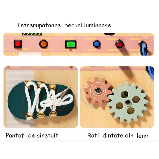 Busy Board pliabil, portabil, placa 8 cu activitati, 3 ani + 11