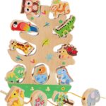 Joc de echilibru din lemn si joc de snuruit, 3 ani, Animale
