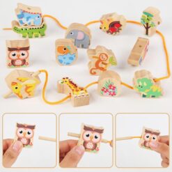 Joc de echilibru din lemn si joc de snuruit, 3 ani, Animale 01