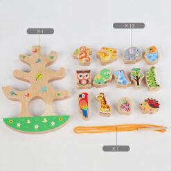 Joc de echilibru din lemn si joc de snuruit, 3 ani, Animale 01