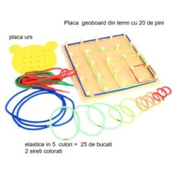 Joc educativ de tip Montessori, Geobord cu elastice, 3 ani+