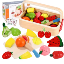 Jucarie tip ladita cu 10 fructe de feliat, din lemn, 2 ani