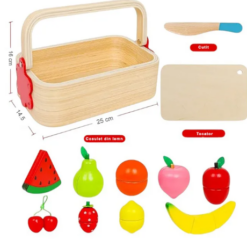 Jucarie tip ladita cu 10 fructe de feliat, din lemn, 2 ani