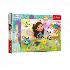 Puzzle Trefl carton 100 piese, Gabby's Dollhouse cu sclipici