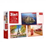Puzzle Trefl 1000 piese, 3 in 1, New York Paris Londra
