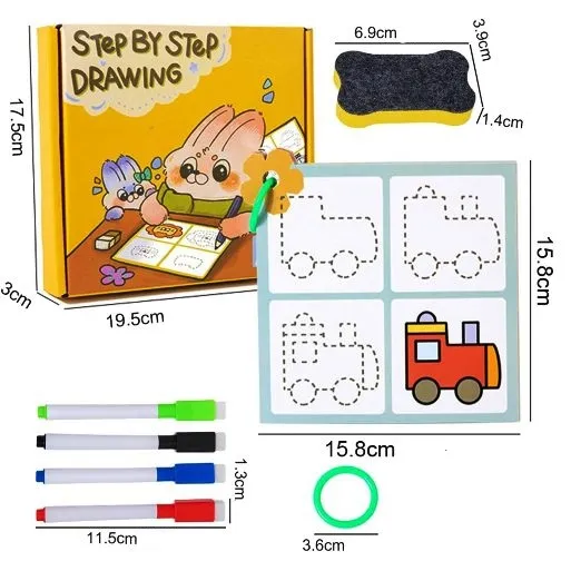 Set 60 planse reutilizabile de desen, 3 ani