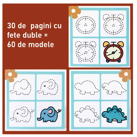 Set 60 planse reutilizabile de desen, 3 ani