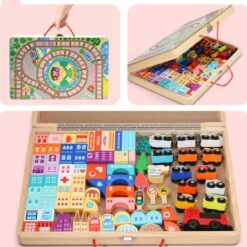 Set de cuburi de constructie si cutie depozitare din lemn, Orasel 01