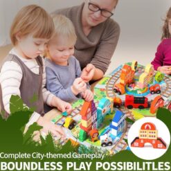 Set de cuburi de constructie si cutie depozitare din lemn, Orasel 01