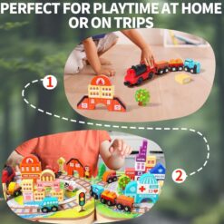 Set de cuburi de constructie si cutie depozitare din lemn, Orasel 01