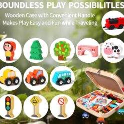 Set de cuburi de constructie si cutie depozitare din lemn, Orasel 01