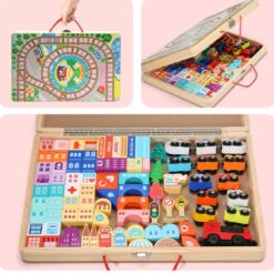 Set de cuburi de constructie si cutie depozitare din lemn, Orasel 01