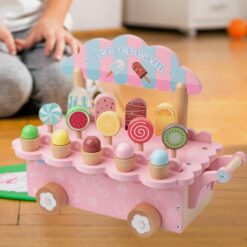 Carucior din lemn, Stand de inghetata, 25 cm, 3 ani 01